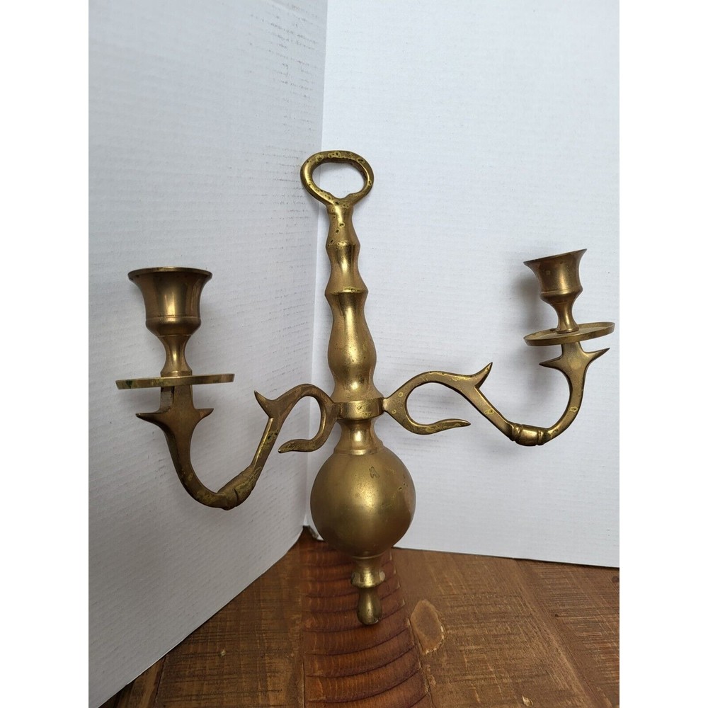 Vintage 12" Wall Scone Hanging 2 Arm Candle Holder Solid Brass Candelabra